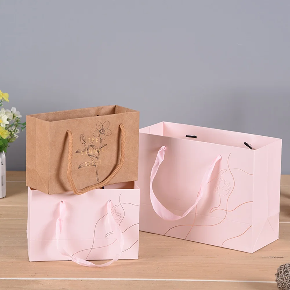 500pcs/Lot Wholesale Custom Logo Printed Dependable Quality Luxury Clothes Wedding Gift Packaging Pink Paper Bag with Handle