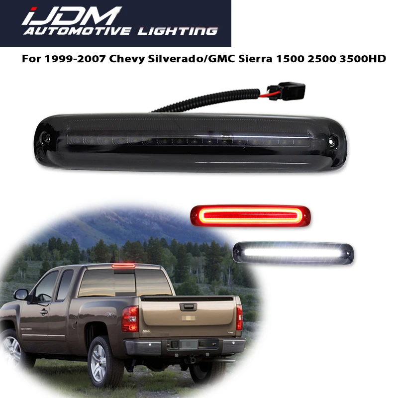 For 1999-2007 Chevy Silverado/GMC Sierra 1500 2500 3500HD Red LED High Mount Third 3rd Brake Lights w/ White Roof Cargo Lights