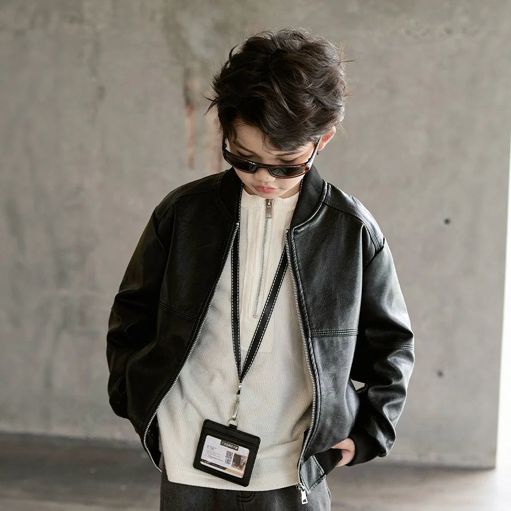 

Детское пальто, повседневная универсальная школьная верхняя одежда для детей 10, 12, 13 лет, осенняя модная кожаная куртка для мальчиков-подростков, стильная байкерская крутая куртка