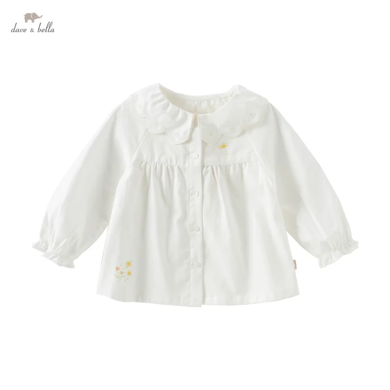 

Dave Bella Children Girls Baby White T-Shirt Top 2025 Spring Comfortable Casual Sweet Cute Floral Kids Cotton Blouse DB1250889