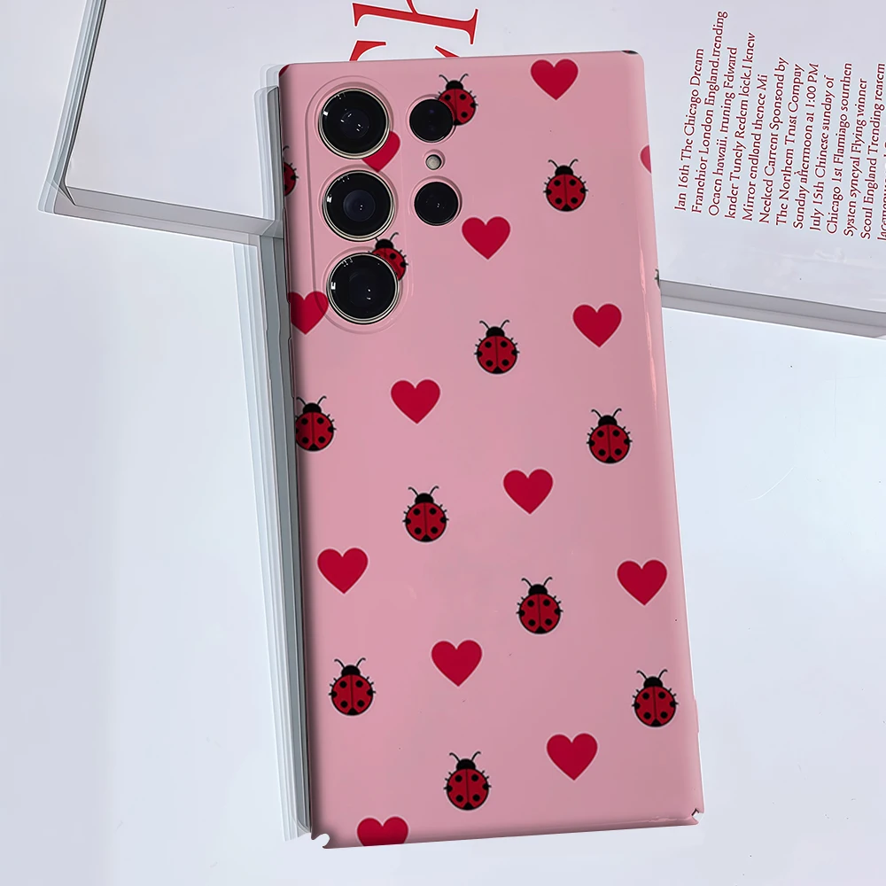 Ladybug & Heart Phone Case for Samsung Galaxy S26 S25 Ultra S24 S23 Ultra Plus Glossy Double-layer Back Cover