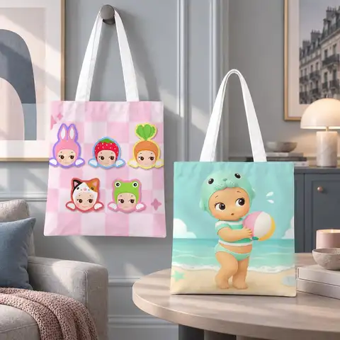 Cute Toy Sonny Angel Storage Bags Eco Canvas Tote Odorless Reusable Double Print Shopping Bag