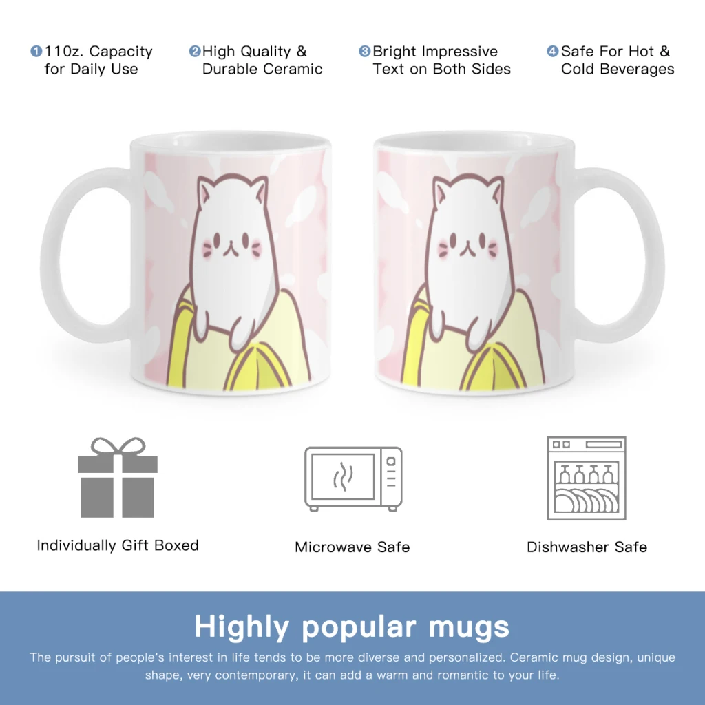 Banana Cat Funny Kawaii Bananya Free shipping Ceramic Cup Coffee Oatmeal Breakfast Cup Creative Personality Mug