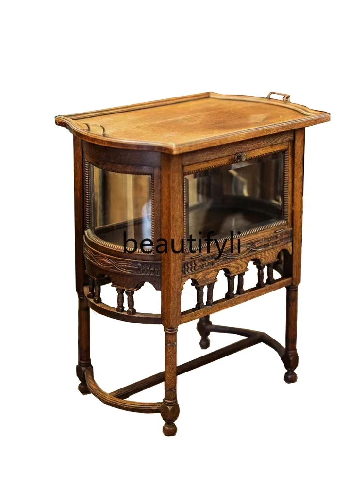 

Oak coffee table side cabinet sofa solid wood carving flower medieval replica