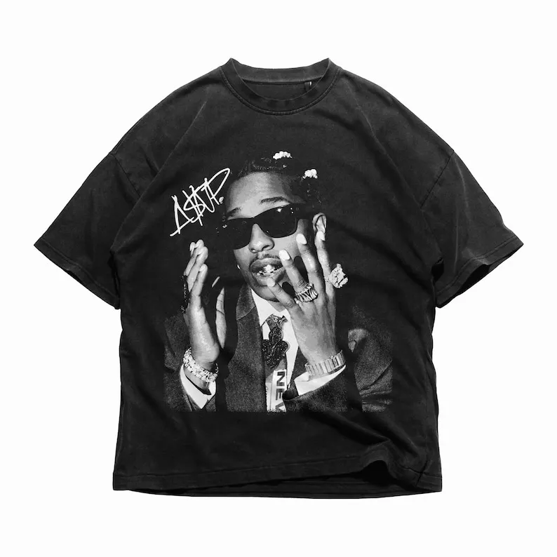 

ASAP ROCKY футболка с короткими рукавами хип-хоп High Street мужские и женские готические футболки большого размера A$AP портрет свободные повседневные топы в стиле Харадзюку