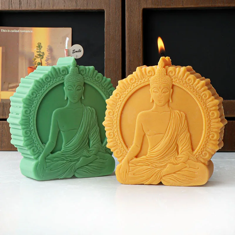 

In meditation Sakyamuni Silicone Mold Handmade Flat Buddha Sculpture Candle Gypsum Soy Wax Making Resin Mould Home Decor Gifts