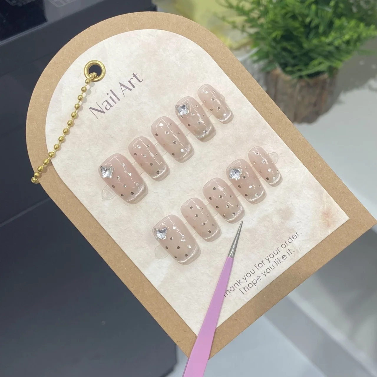 

10pcs French Cat-Eye Handmade Nails Soft Polka Dots Magic Mirror Press on Nail Short Ladder False Nail for Women&Girl Fake Nail