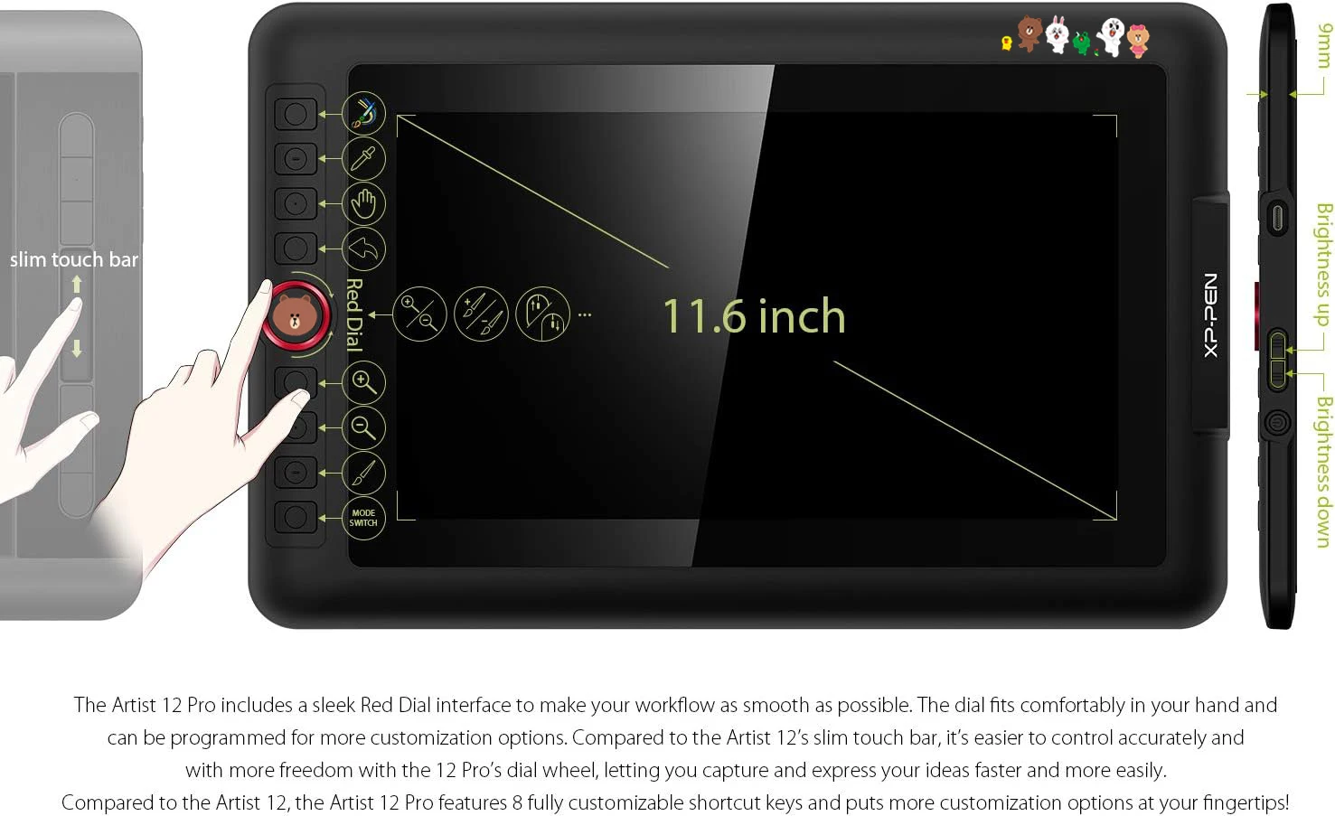 XPPen Artist 12 Pro 11,6-inch grafisch ingangsbord Tekentafel Monitor Display Animatie Digitale kunst en 8192 druk