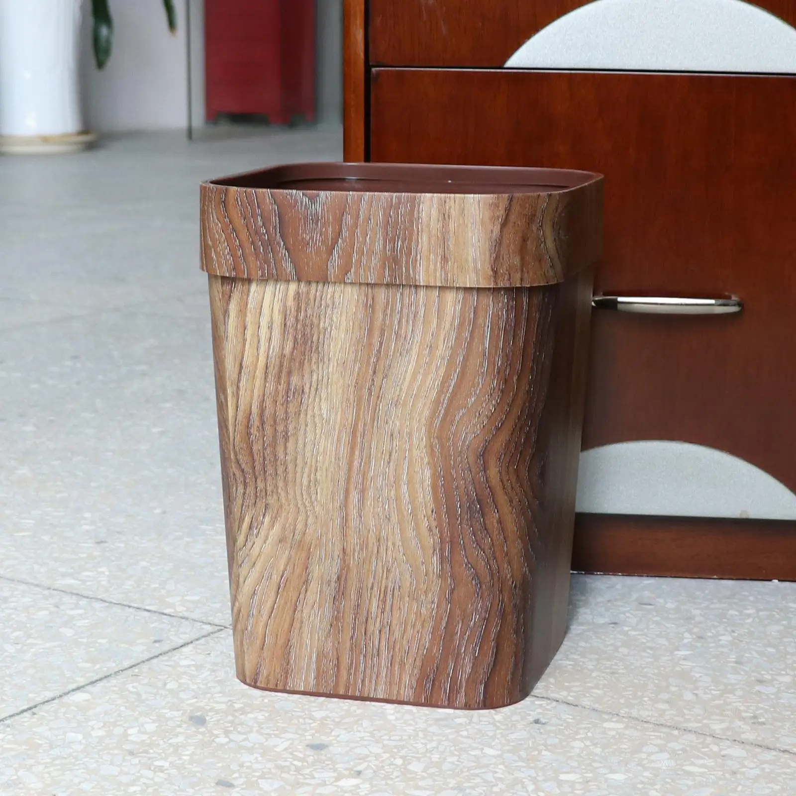 Imitation Wood Grain Waste Bins Household Creative Square Retro Style Garbage Bin Wastebasket for   Kitchen Bedroom Bathroom