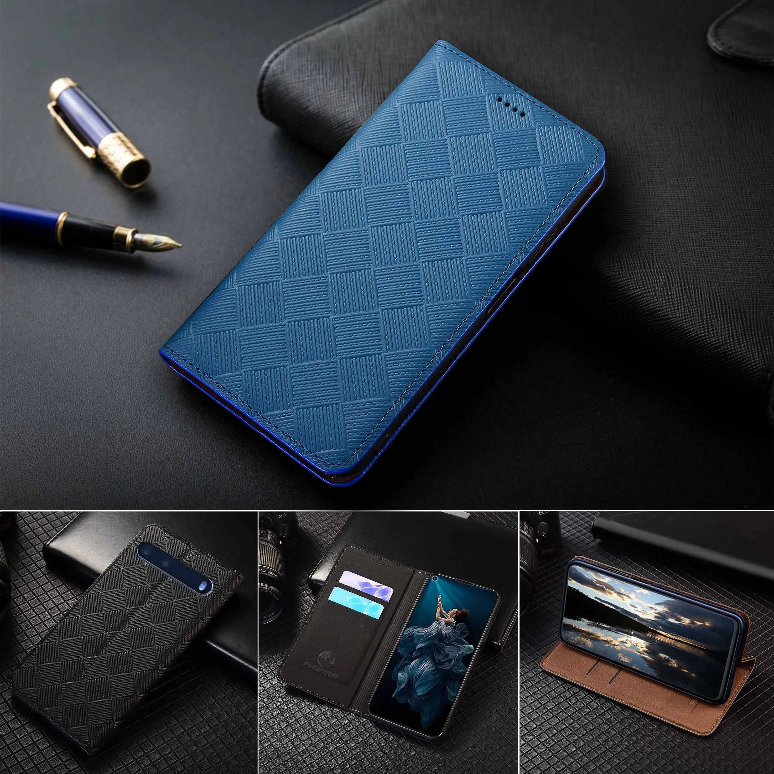 

For LG V30 V30S V35S V40 V50 V50S V60 G5 G6 G7 G8 G8S G8X ThinQ 5G Mini Knit Pattern Of Genuine Leather Flip Phone Cover Case
