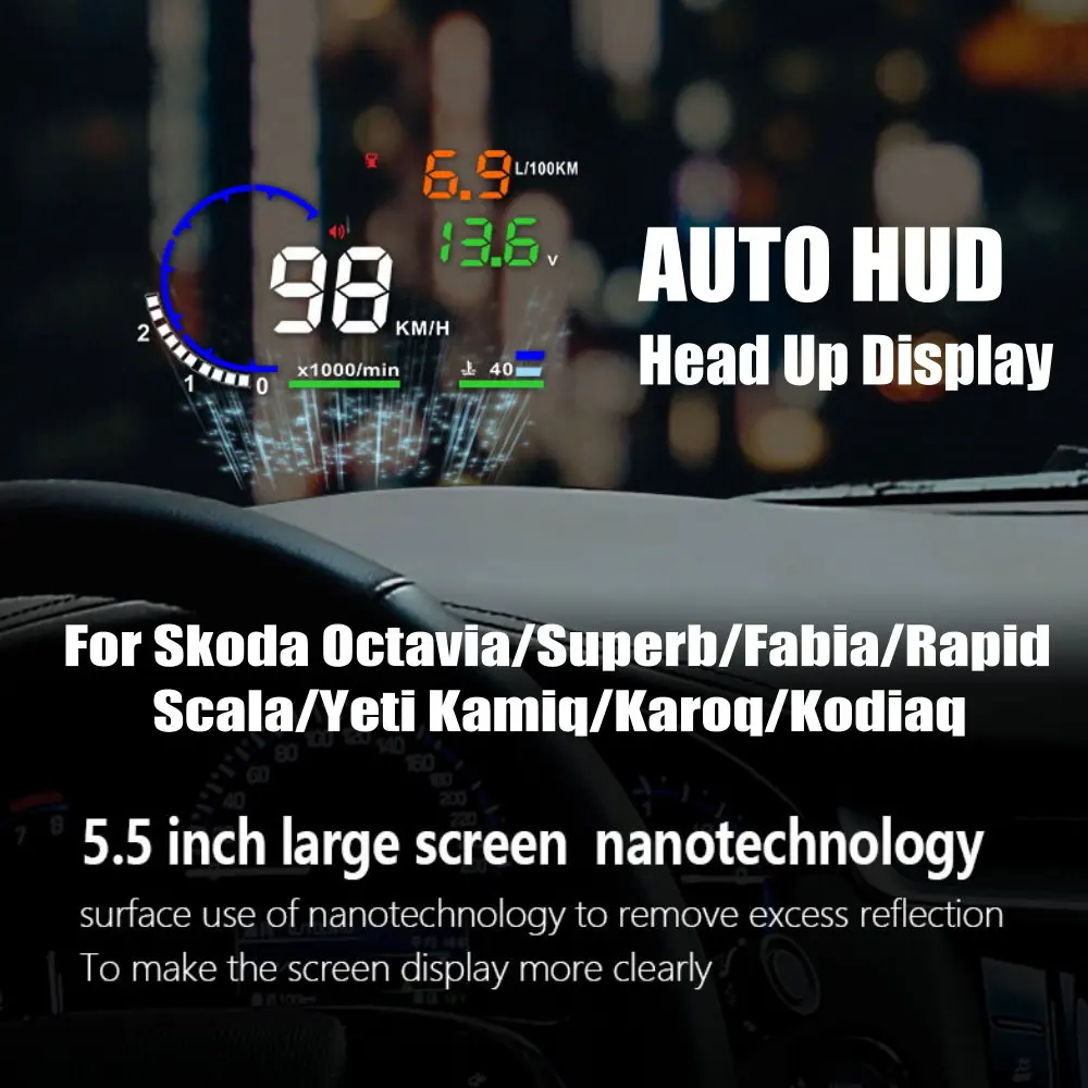 Car HUD Head Up Display LED Windshield Projection For Skoda Octavia Superb/Fabia/Rapid Scala/Yeti Kamiq/Karoq/Kodiaq