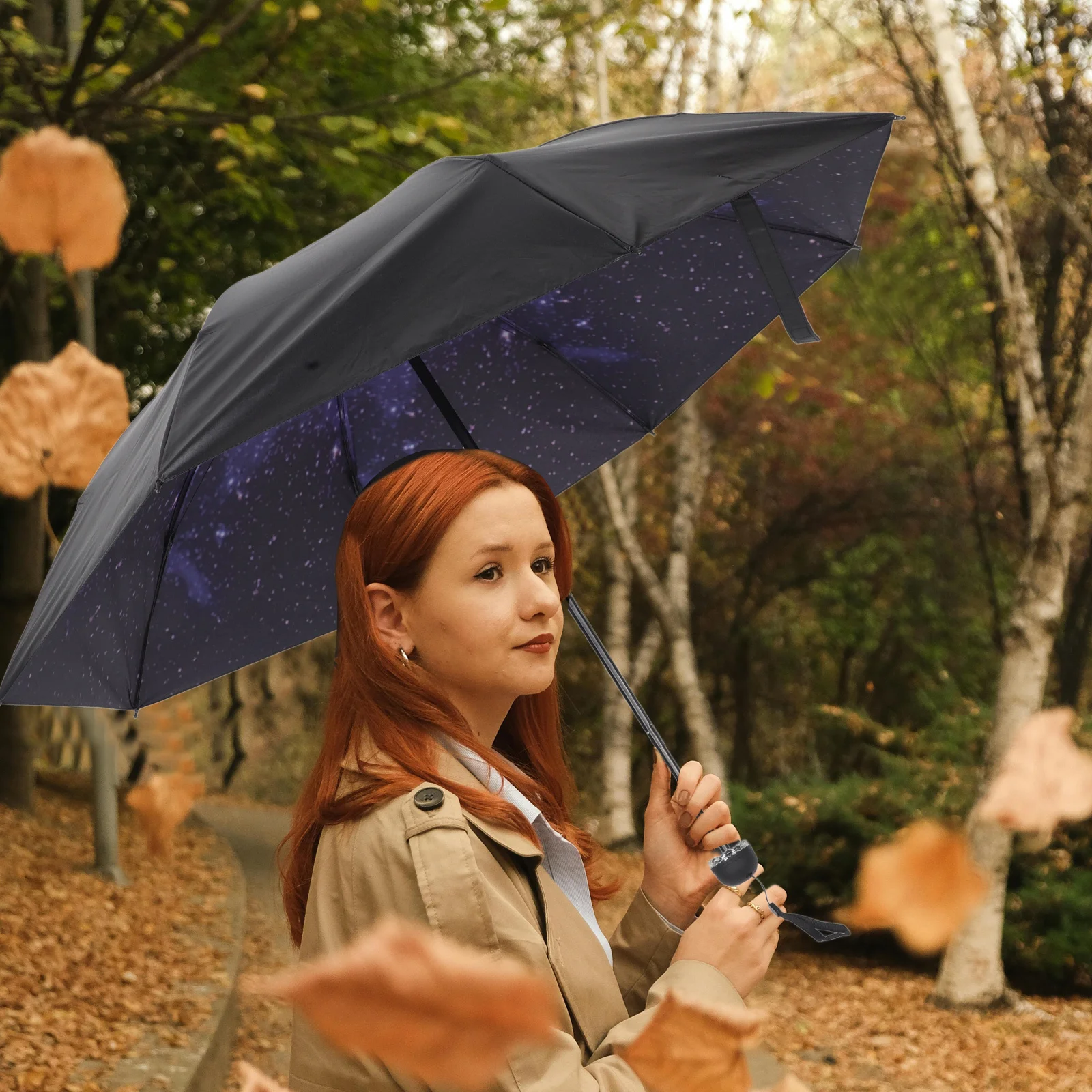 

Anti-Uv Sun Rain Protection Windproof Folding Umbrella Durable Handle Comfortable for Beach Shopping Outdoors