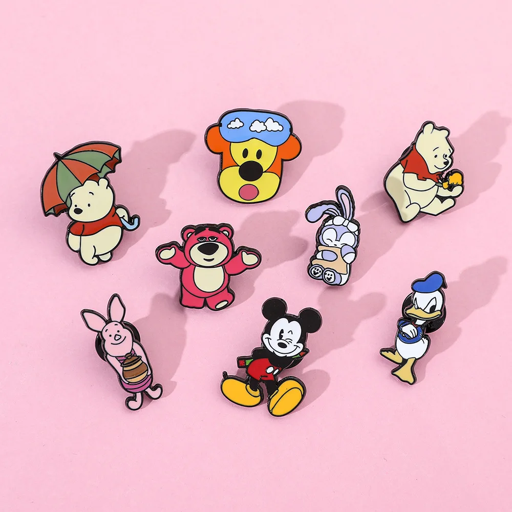 Disney Mickey Mouse Metal Badges Brooch Kids Anime Duck Winnie The Pooh Lapel Pins Bag Cloths Jewelry Accessories Girl Gift