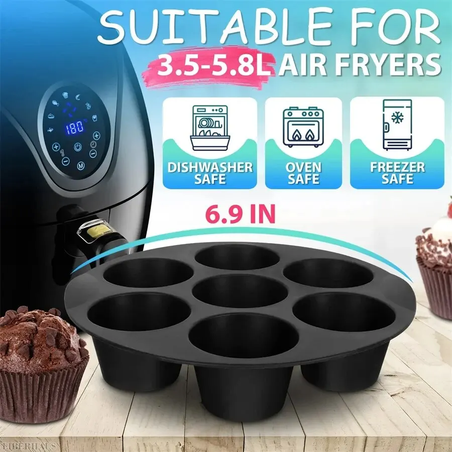 7 Inch 7 Cups Airfryer Silicone Muffin Pan Cupcake Mold for 3.5 to 5.8 L Air Fryer Accessories Non Stick Mini Cake Mould