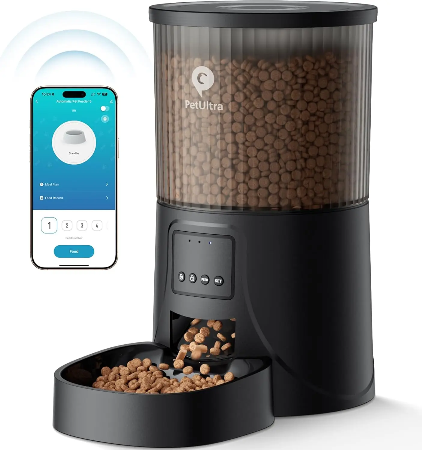 

Automatic WiFi Cat Feeder 5GHz with APP Control - Auto Pet Feeder for Small Dogs, Easy Setup & Clean, Dual Power, Keeps Food Fre