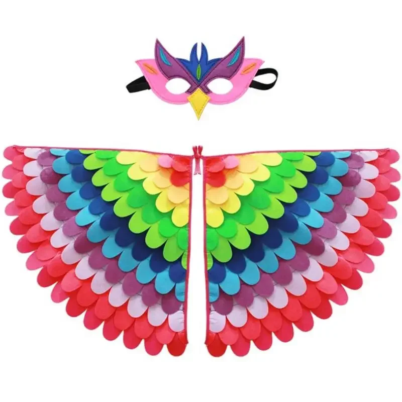 Carnival Peacock Cosplay Bird Parrot Butterfly Costumes Wings Kids Boys Girls Mask Cloak Children Sets Animal Clothes