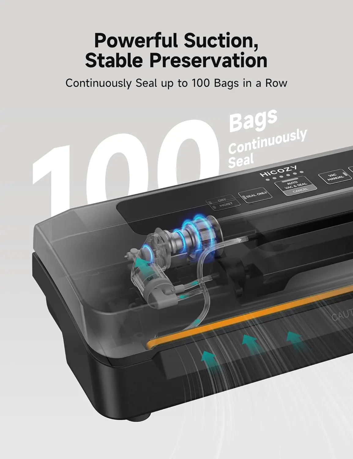 Vacuum Sealer, Vacuum Sealer Machine for Food, Food Sealer, 85Kpa(25.1 Hg) Full Automatic Handle Locked Design, Build-in Cutter