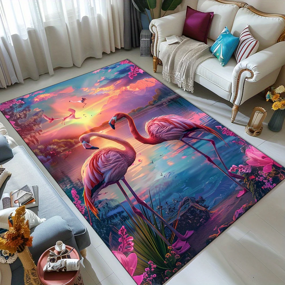 

Crystal velvet carpetFlamingo Sunset Scene Area Rug - Polyester Soft Crystal Velvet Carpet, Large Size for Living Room, Bedroom,