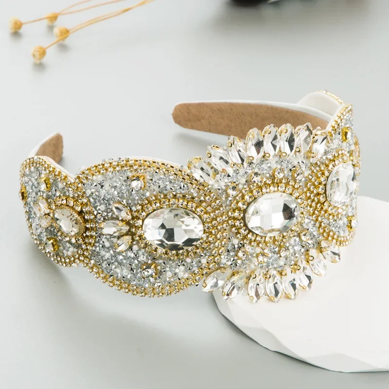 Ladies Ethnic Headband Retro Light Luxury Heavy Industry High-end Rhinestone Wide Headband Prom Elegant Hair Accessories