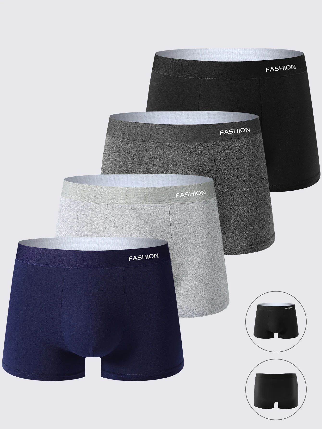 

Набор из 4 мужских трусов-боксеров однотонного цвета: комфортные, дышащие, спортивные, повседневные, для фитнеса, мягкие, простые