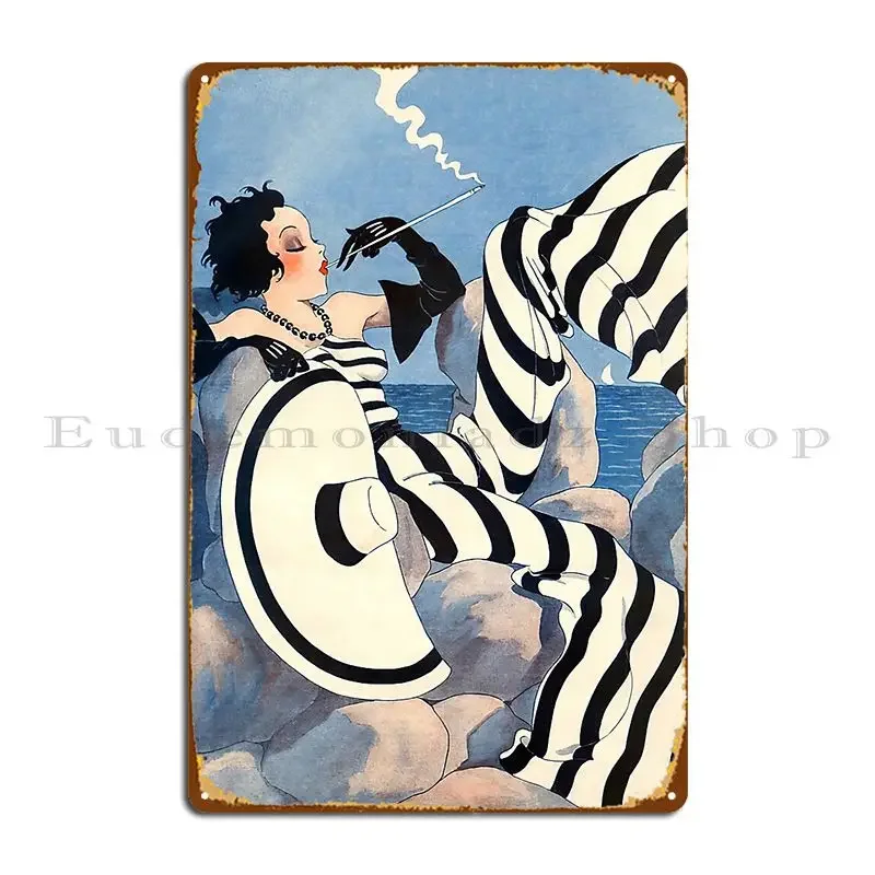 French Art Deco Woman Haute Couture Fashion Metal Plaque Painting Garage Wall Pub Personalized Wall Decor Tin Sign Poster