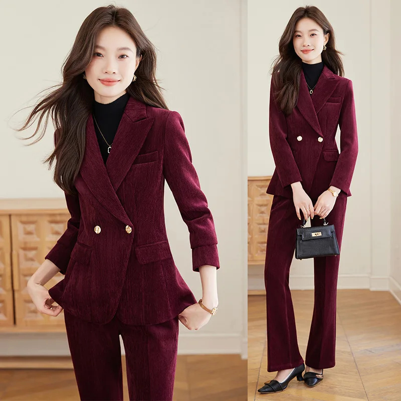 

High-End Elegant Velvet Suit Set for Women, Autumn and Winter Fashion, Simple Commuting Workwear, Professional Small Blazer Form