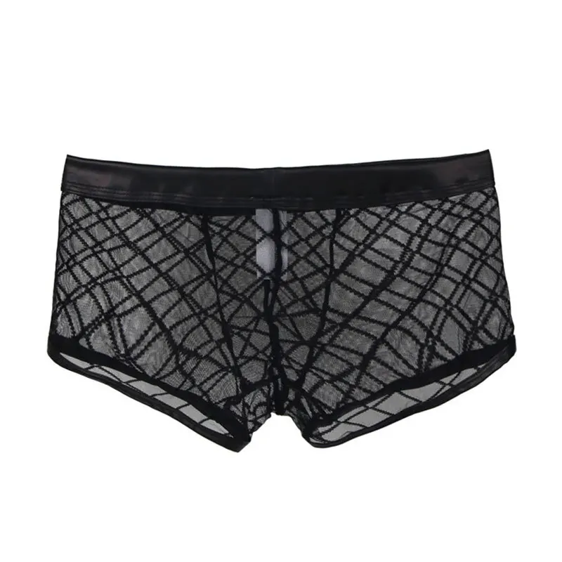 Black Sexy Breathable Thin Boxer Men Mesh Transparent See Through U-convex Underwear Boxer Lingerie Gay Wear Pants Plus Size