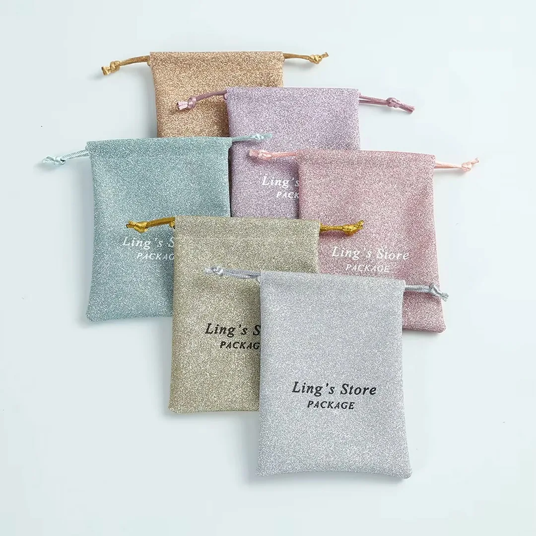 

100Pcs Personalized Logo Sequins Shiny Jewelry Drawstring Bag Boutique Colorful Packaging Earring Pendant Bracelet Organizer