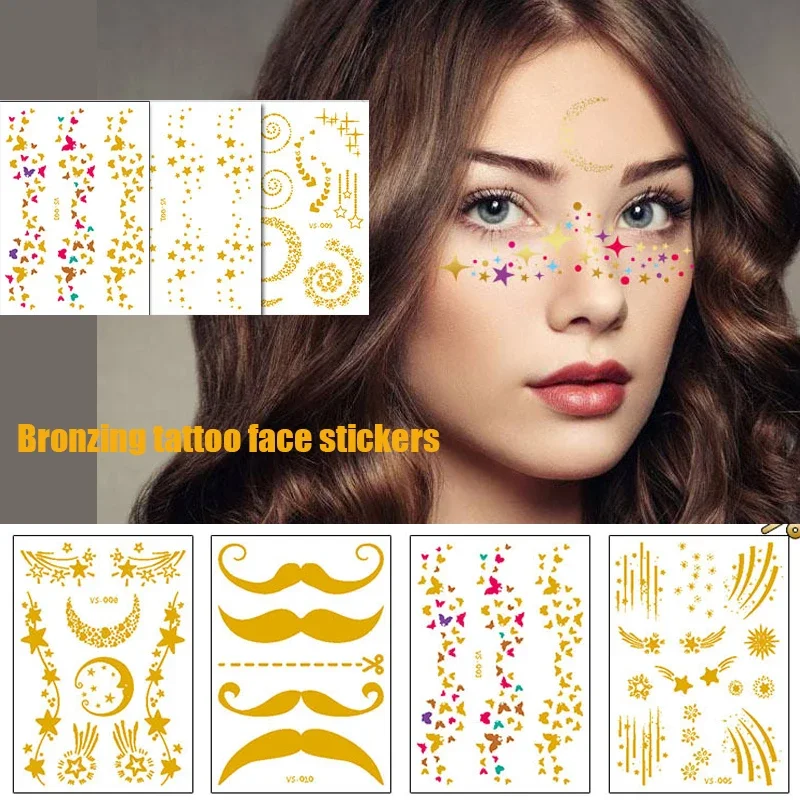 Bronzing Tattoo Face Stickers Hotwife Waterproof Henna Temporary Tattoos Women Festival Rave Decor Sexy Girls Naked Body Art