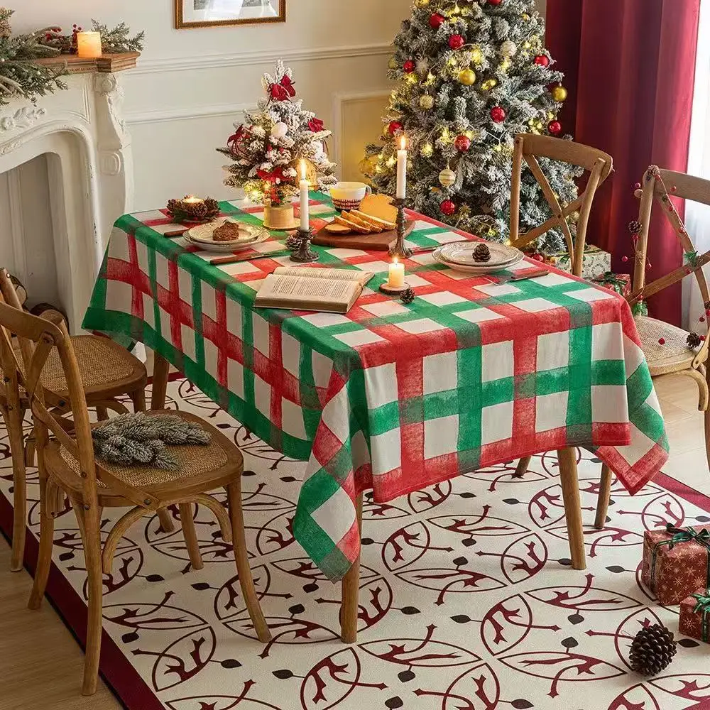 

Christmas Red Green Plaid Tablecloth Festive Table Cover for Holiday Dinner Party Dining Room Decor
