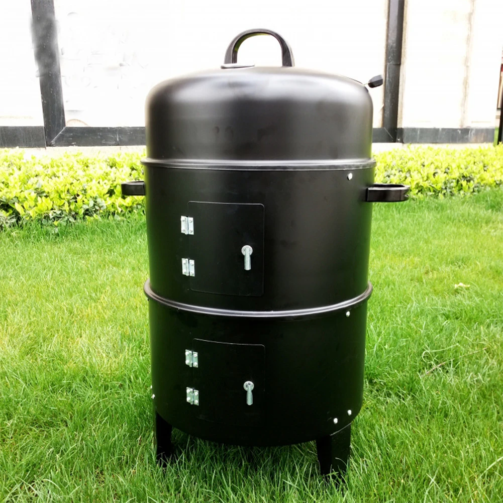 

Vertical Charcoal Smoker with Built-in Thermometer with Air Vent 2 Access Doors for Parties Camping Outdoor Cooking