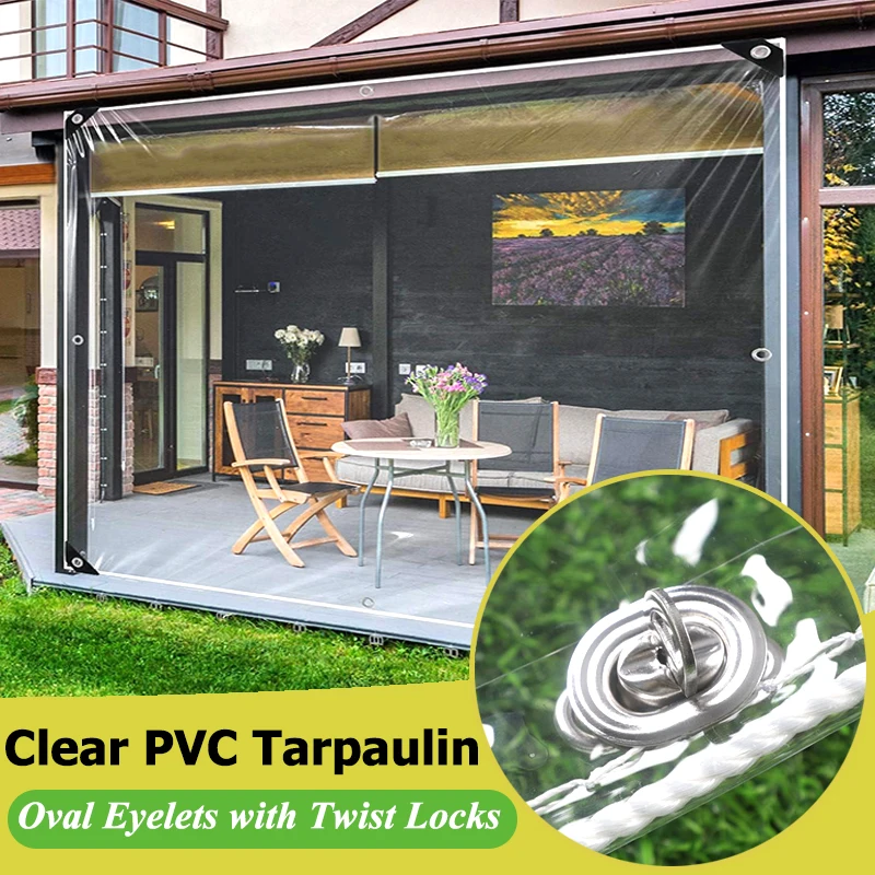 Customizable Transparent Tarpaulin With Twist Locks PVC Rainproof Cloth Pergola Windproof Screen with Rotatable Oval Eyelets