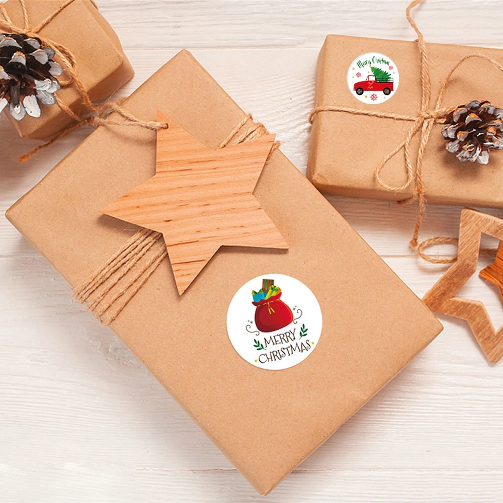 สติกเกอร์ Merry Christmas ใหม่500ชิ้น/ม้วนสติกเกอร์ป้ายสุขสันต์วันปีใหม่ขนาด1นิ้วสำหรับปาร์ตี้วันหยุดของขวัญการอบป้ายผนึก