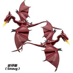 Magic Medieval Series Flying Dragon Red Smaug Flame Dragon Building Blocks With Soft Wings DIY Bircks Toys For Boys Xmas Gift