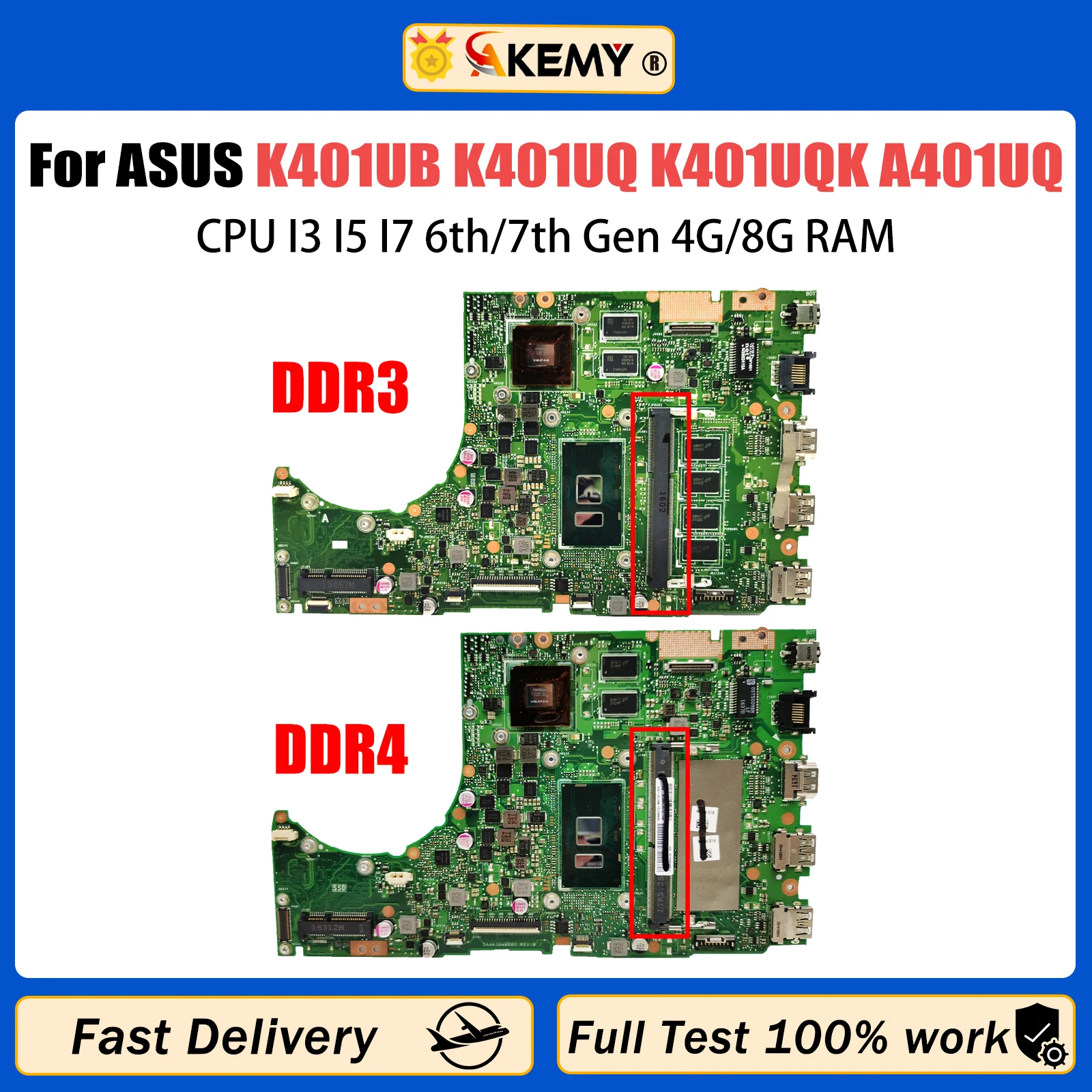 

Материнская плата AKEMY K401UB для ноутбука ASUS K401UQ A401U K401UQK A401UQ V401UQ V400U 4 ГБ/8 ГБ ОЗУ I3 I5 I7 6-го/7-го поколения V2G DDR3