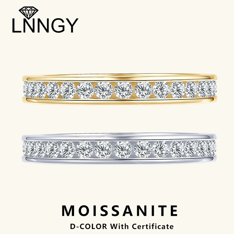 

Lnngy Brilliant 2mm Moissanite Ring Certified 925 Sterling Silver Half Eternity Wedding Band For Women Couples Ring Jewelry Gift