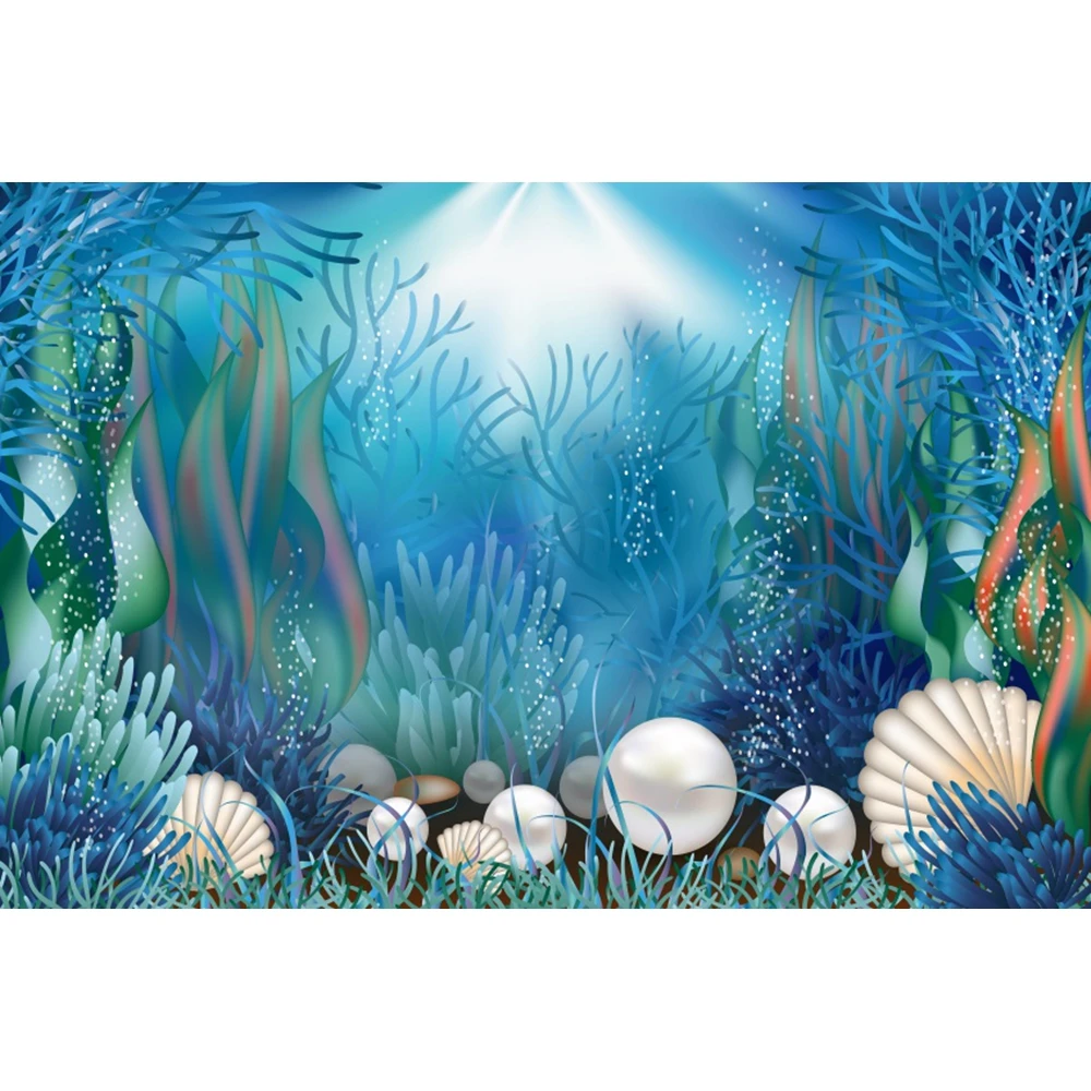 Underwater World Background Seabed Photography Backdrop Ocean Marine Seaweed Fish Aquarium Themed Studio Photo Party Decoration