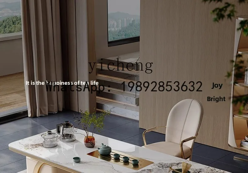 H4 Light Luxury Modern High-End Tea Table Home Table and Chairs Stainless Steel Kung Fu Tea Brewing Table