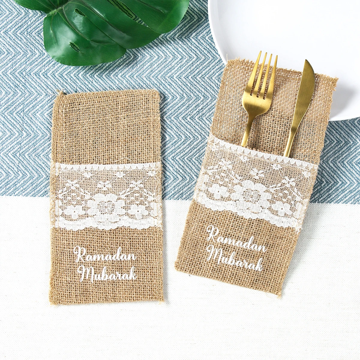 

Ramadan Decoration 2024 Burlap Cutlery Pouch EID Mubarak Decor for Home Table Decoration Accessories Ramadan Kareem Party Decors