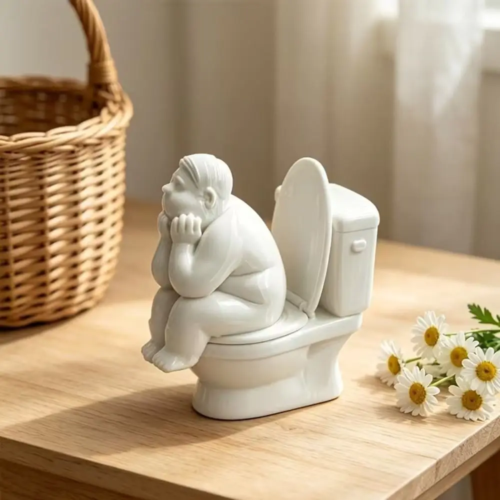 3D Printed Toilet Thinker Figurine Funny Novelty Bathroom Thinker Statue Cute White Desktop Small Ornament Home Office