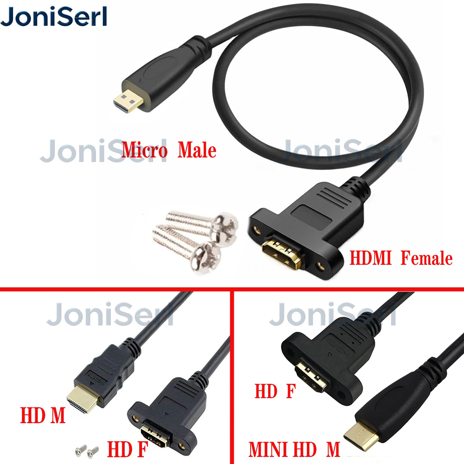 Micro HDMI-Compatible Male to Mini HDMI-Compatible Female Extension Connector Screw Lock Panel Mount HD AV Camera Cable 11.8 in