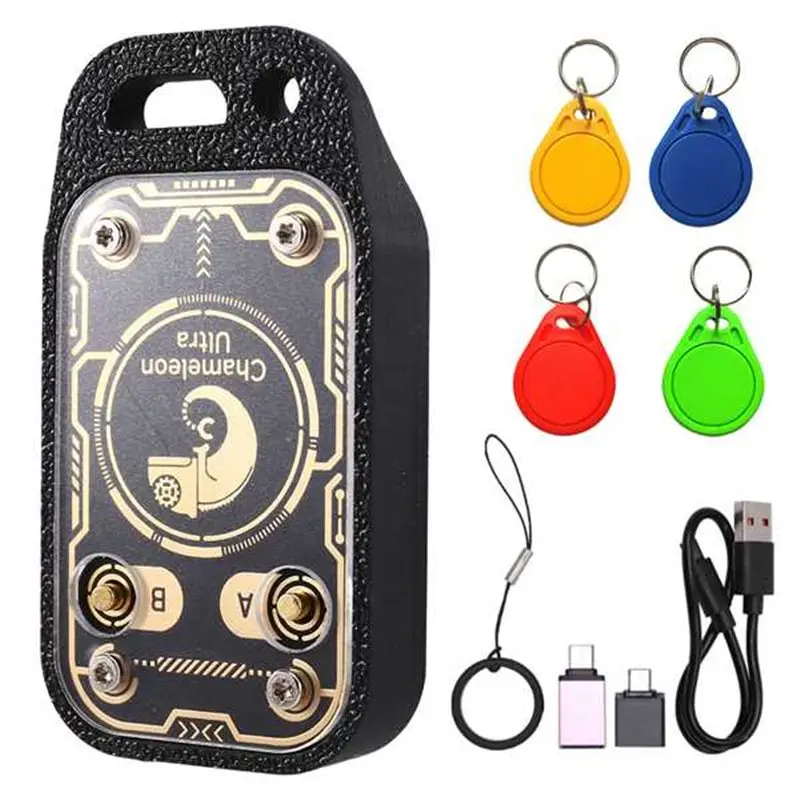 

ABZZ-Chameleon Ultra Plus RFID Smart Card Emulator 13.56M 125K IC ID Card Decode Reset+Automatic Polling +2XUID/CUID Keychain
