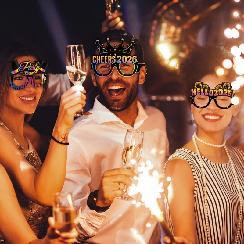 8 Pcs 2026 New Year Celebration Glasses Creative Designs Paper Costume Fun