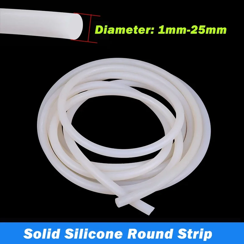 1M/2M/5M Solid Silicone Cord Diameter 1mm-25mm White Rubber Gasket Trim Seal Strips O Ring Waterproof High Temperature Resistant