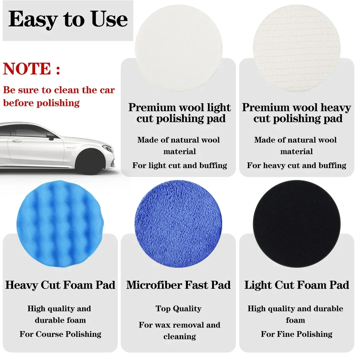 Buffing Sponge Pads 5inch Polishing Pads Car Polisher Attachment Accessories for Car Polisher Compounding, Polishing Waxing