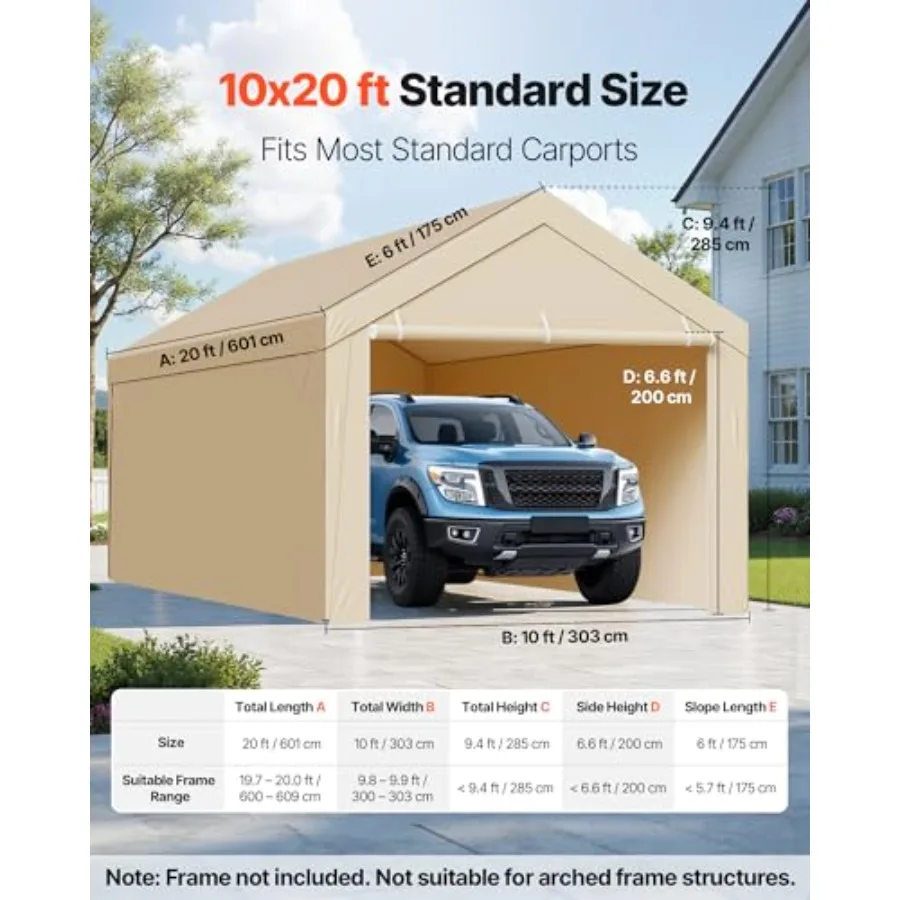 Carport Replacement Canopy Cover for Outdoor Use, Heavy-Duty UV-Resistant Waterproof Polyethylene Tarp in Gray, Includes Ball B