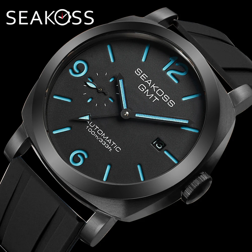 SEAKOSS GMT Men‘s Diving Automatic Mechanical Watches Seagull ST2557 Movement 316L Super Luminous Calendar 10Bar Reloj Homber