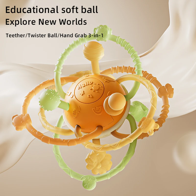 استيعاب الكرة معجون أسنان الطفل سيليكون يمكن أن يضطم ألعاب طحن الأسنان اليدوية المضادة للأكل #6