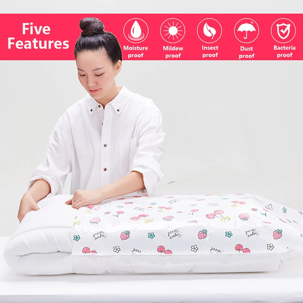 Vacuum Storage Bags Reusable Space Saver Bag Travel Clothes Comforter Blanket Compressed Plastic Storage Home Storage Closets