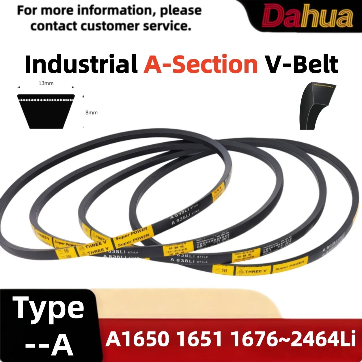 Industrial Sanwei A-Section V-Belt 13x8mm 40° A1650Li-A2464Li heavy-duty for pumps, fans compressors conveyors machine tools
